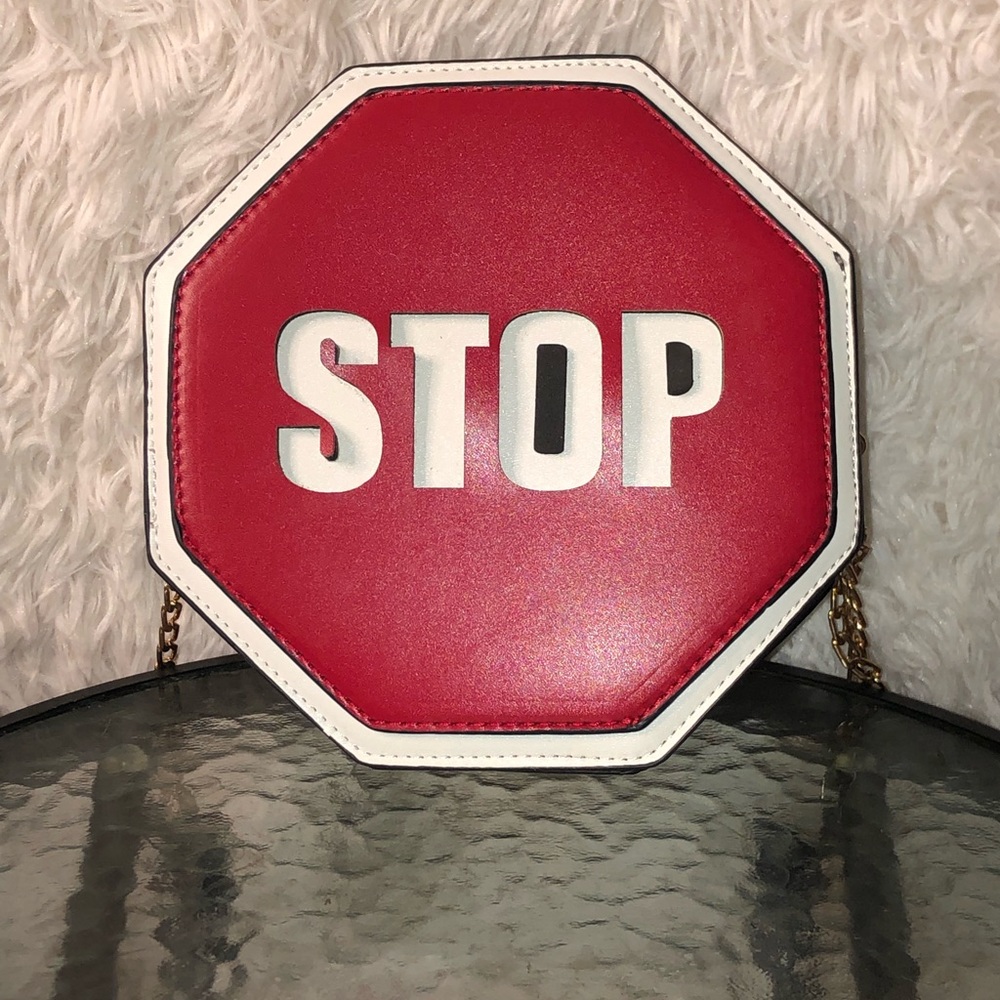 Red and black stop sign purse